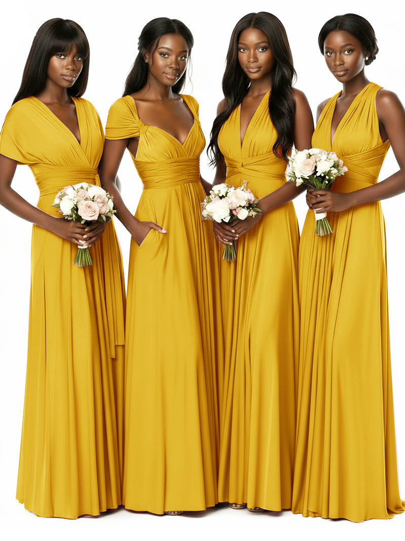 Convertible Bridesmaid Multiway Convertible Maxi Dress With Pockets Regular Plus sizemustard yellow 