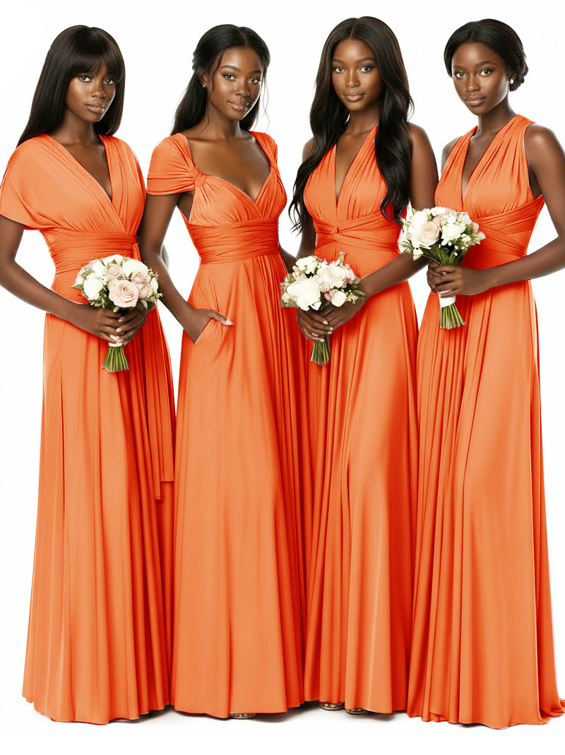 Convertible Bridesmaid Multiway Convertible Maxi Dress With Pockets Regular Plus sizeorange 