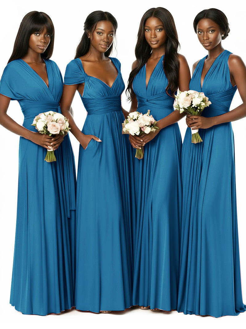Convertible Bridesmaid Multiway Convertible Maxi Dress With Pockets Regular Plus sizepeacock blue 