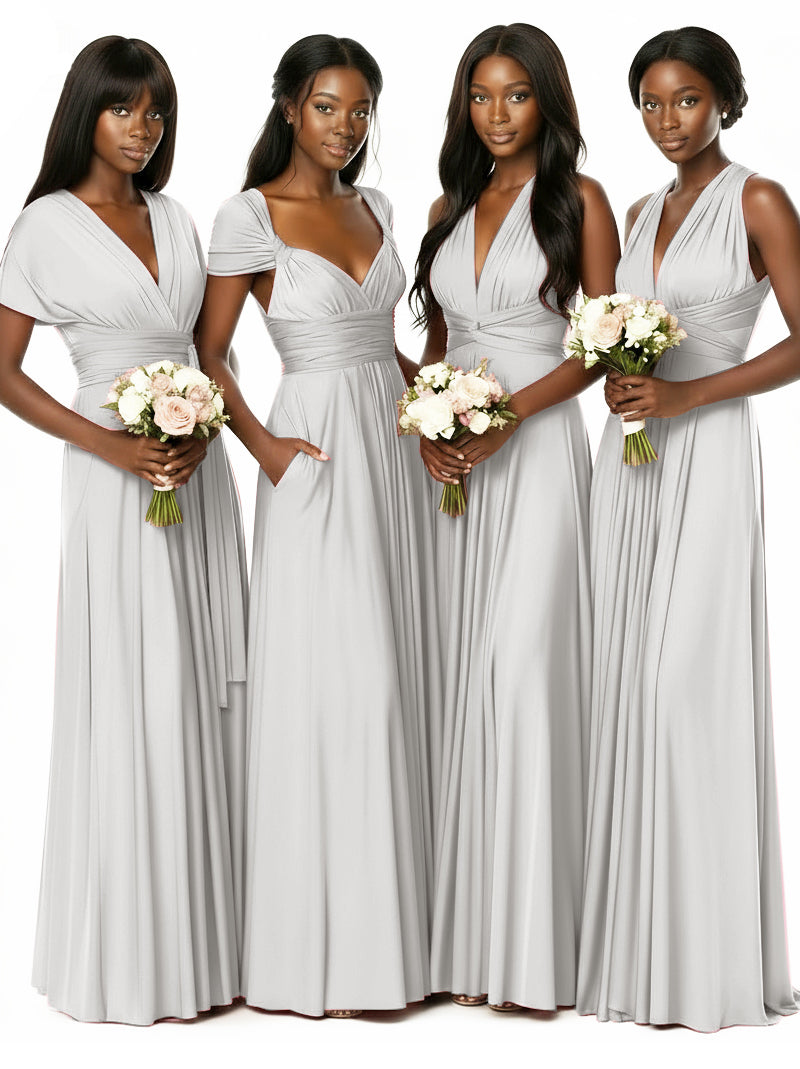 Convertible Bridesmaid Multiway Convertible Maxi Dress With Pockets Regular Plus sizesilver 