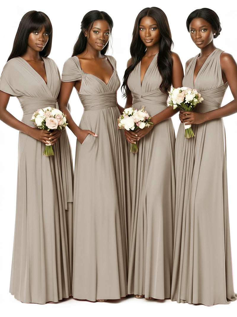 Convertible Bridesmaid Multiway Convertible Maxi Dress With Pockets Regular Plus sizetaupe 