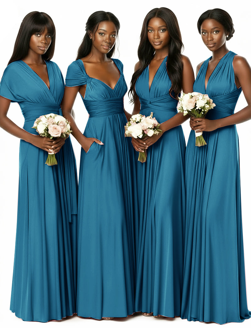 Convertible Bridesmaid Multiway Convertible Maxi Dress With Pockets Regular Plus sizeteal blue 