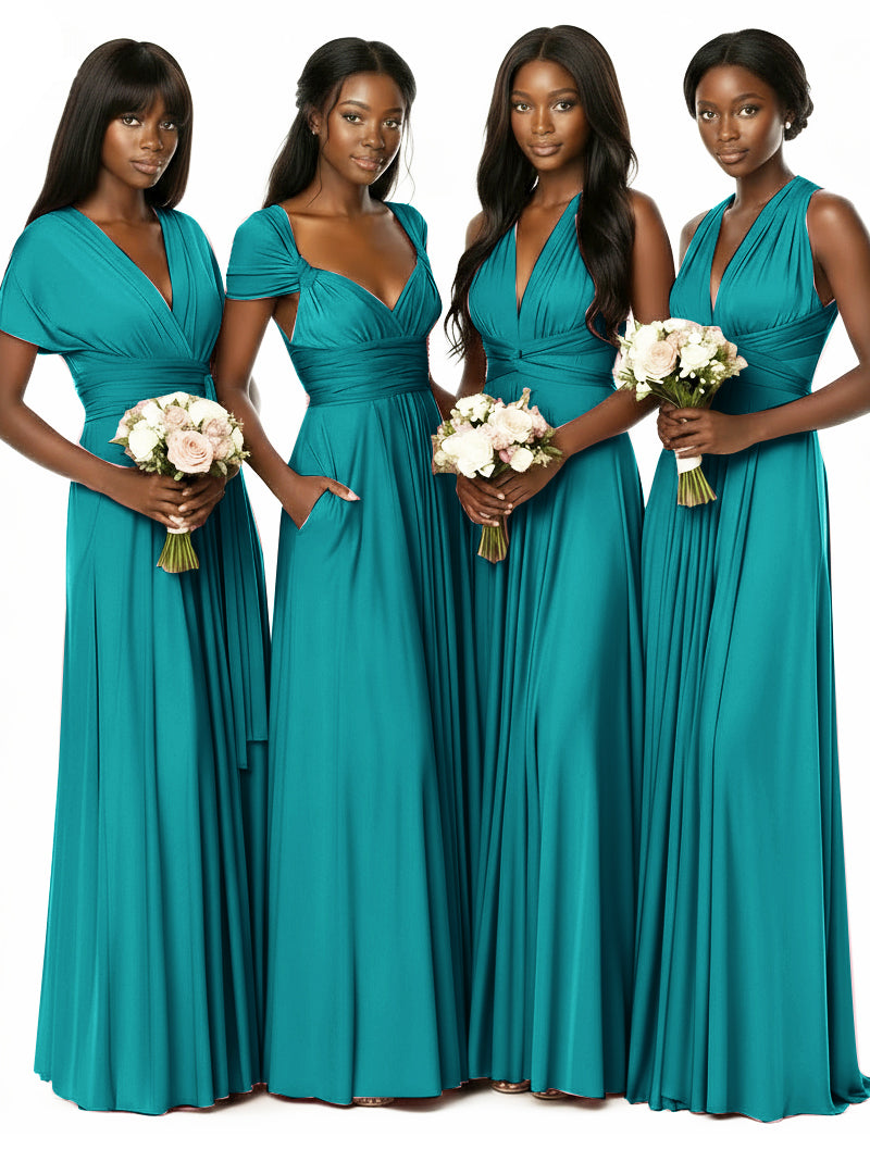 Convertible Bridesmaid Multiway Convertible Maxi Dress With Pockets Regular Plus sizeteal green 