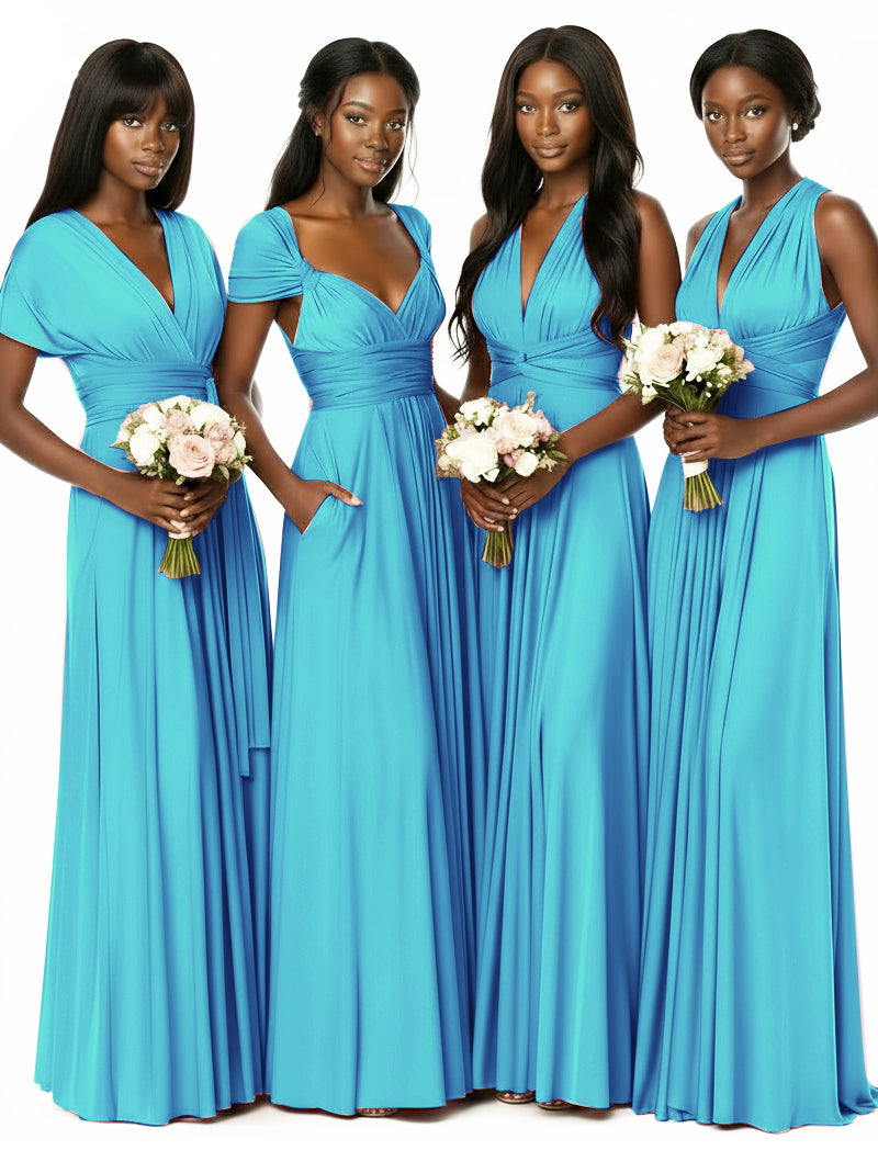 Convertible Bridesmaid Multiway Convertible Maxi Dress With Pockets Regular Plus sizeturquoise blue 