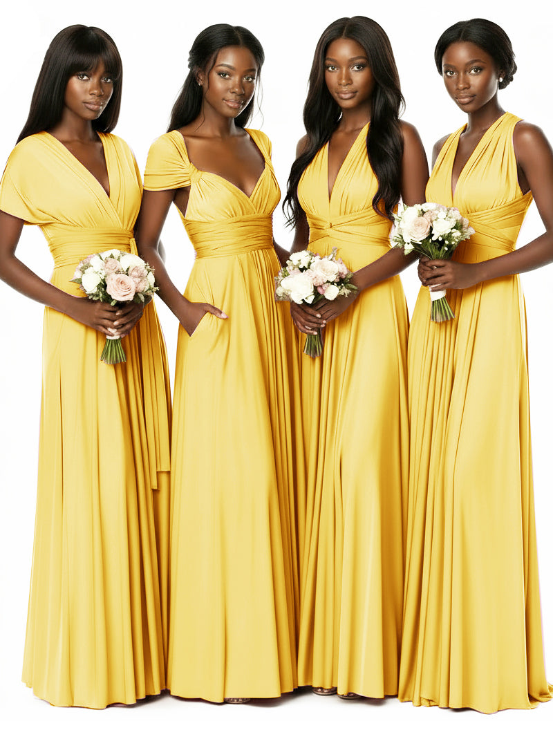 Convertible Bridesmaid Multiway Convertible Maxi Dress With Pockets Regular Plus sizeyellow 