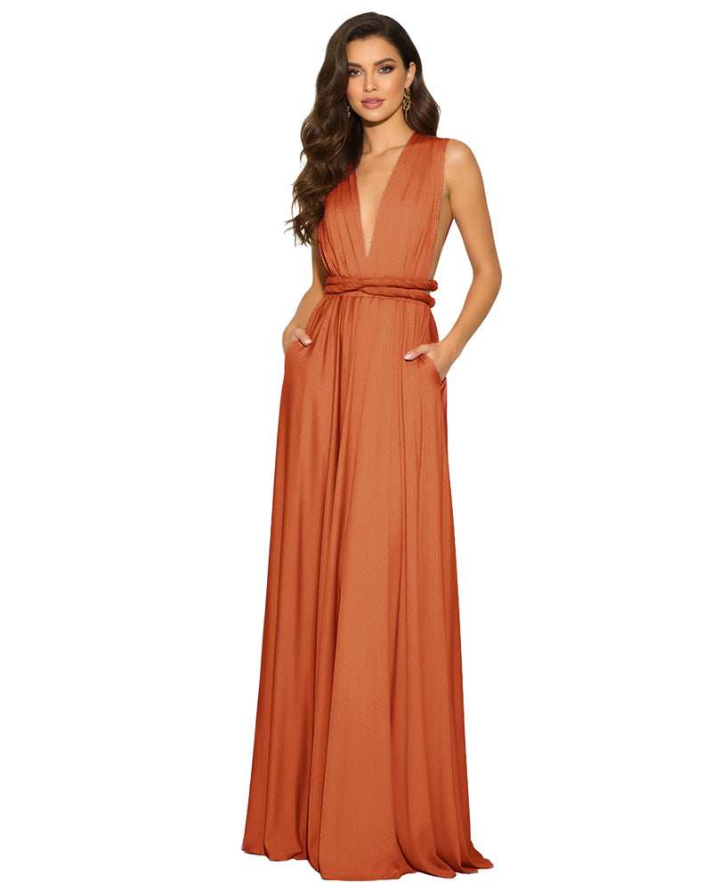 Multi-Way Wrap Long Maxi Infinity Dress With Pockets Regular Plus size Wedding Bridal Party Bridemaids Gown