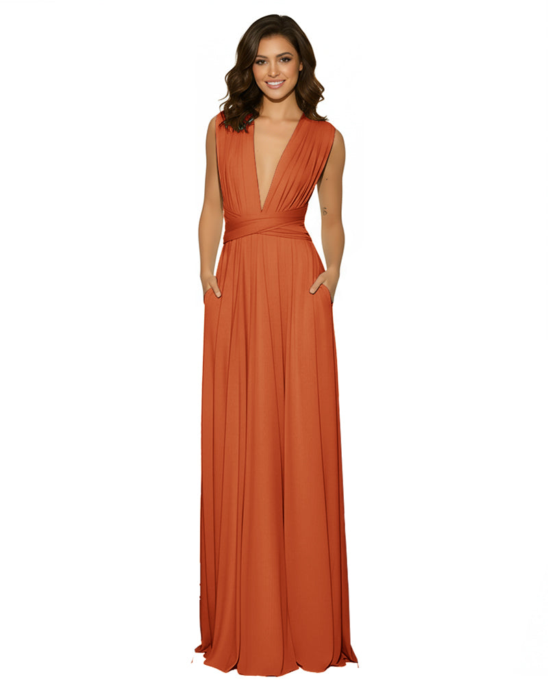 Multi-Way Wrap Long Maxi Infinity Dress With Pockets Regular Plus size Wedding Bridal Party Bridemaids Gown
