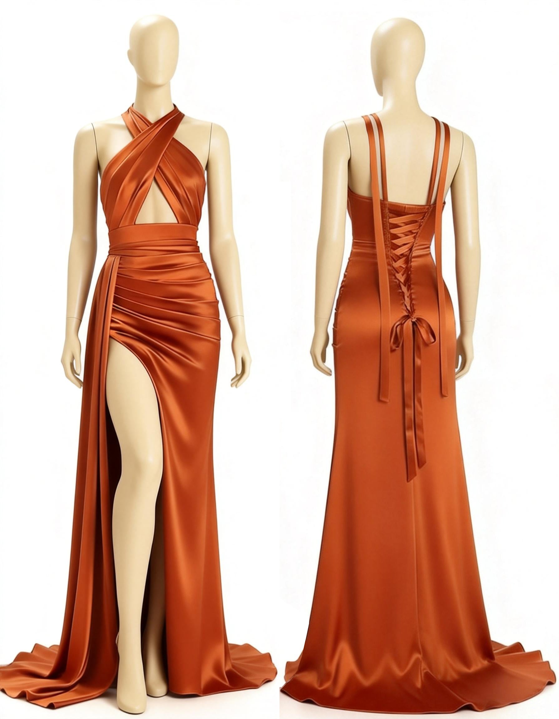 Aveline - Criss-Cross Halter Maxi Dress with Keyhole Bodice & High Thigh Slit