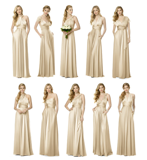 Bridal Party Multiway Convertible Maxi Infinity Dress With Pockets