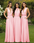 Convertible Infinity Multiway Wrap Maxi Dress With Pockets Regular Plus size Wedding Bridal Party Bridemaids Gownblushing pink 