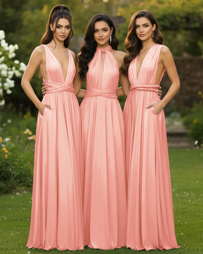 Convertible Infinity Multiway Wrap Maxi Dress With Pockets Regular Plus size Wedding Bridal Party Bridemaids Gowncoral 