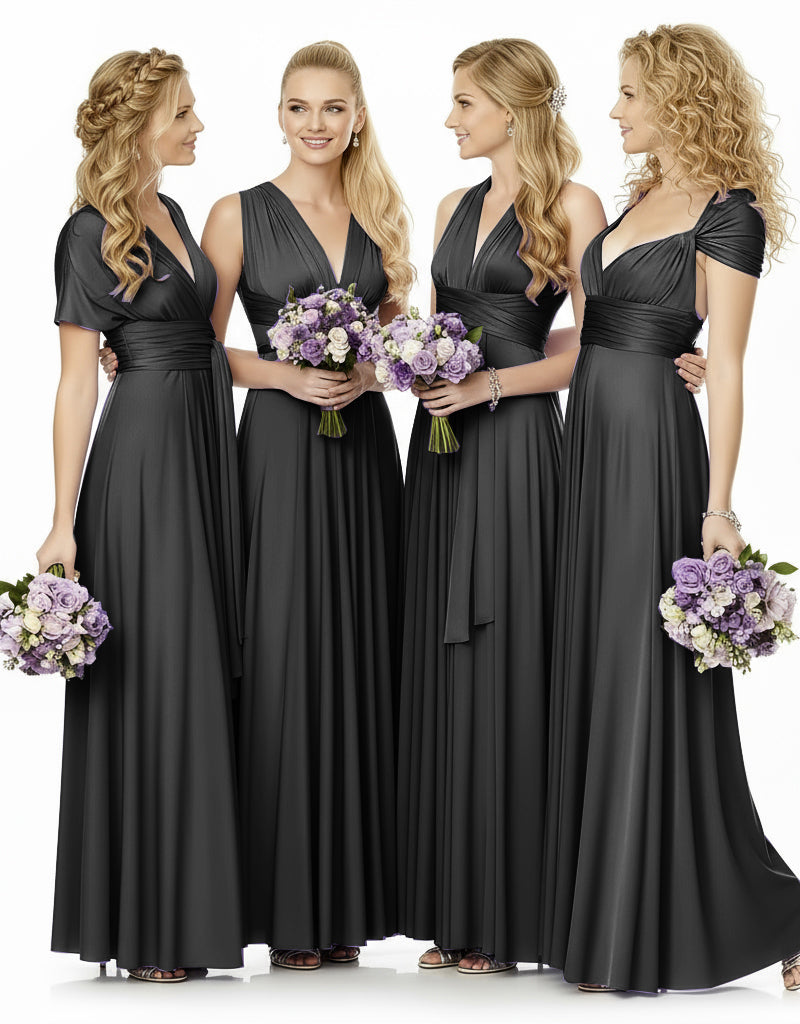 Convertible Maxi Infinity Multiway Dress With Pockets for Wedding Guests Bridal Parties Regular Plus size Wedding Bridal Party Bridemaids Gown black 