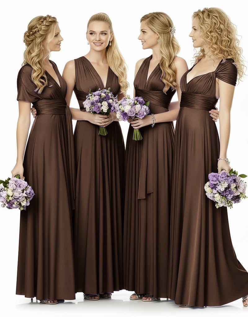Convertible Maxi Infinity Multiway Dress With Pockets for Wedding Guests Bridal Parties Regular Plus size Wedding Bridal Party Bridemaids Gown brown 