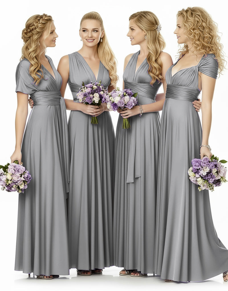 Convertible Maxi Infinity Multiway Dress With Pockets for Wedding Guests Bridal Parties Regular Plus size Wedding Bridal Party Bridemaids Gown charcoal grey 