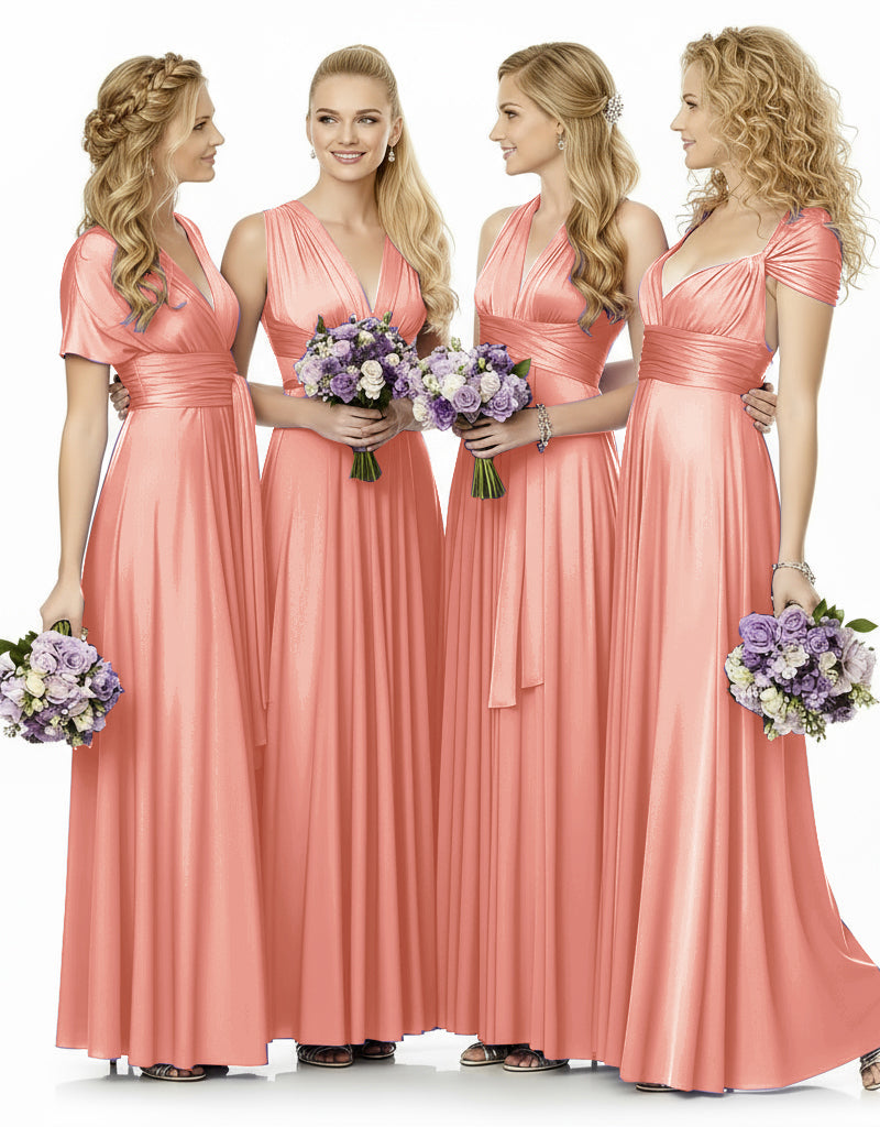 Convertible Maxi Infinity Multiway Dress With Pockets for Wedding Guests Bridal Parties Regular Plus size Wedding Bridal Party Bridemaids Gown coral 