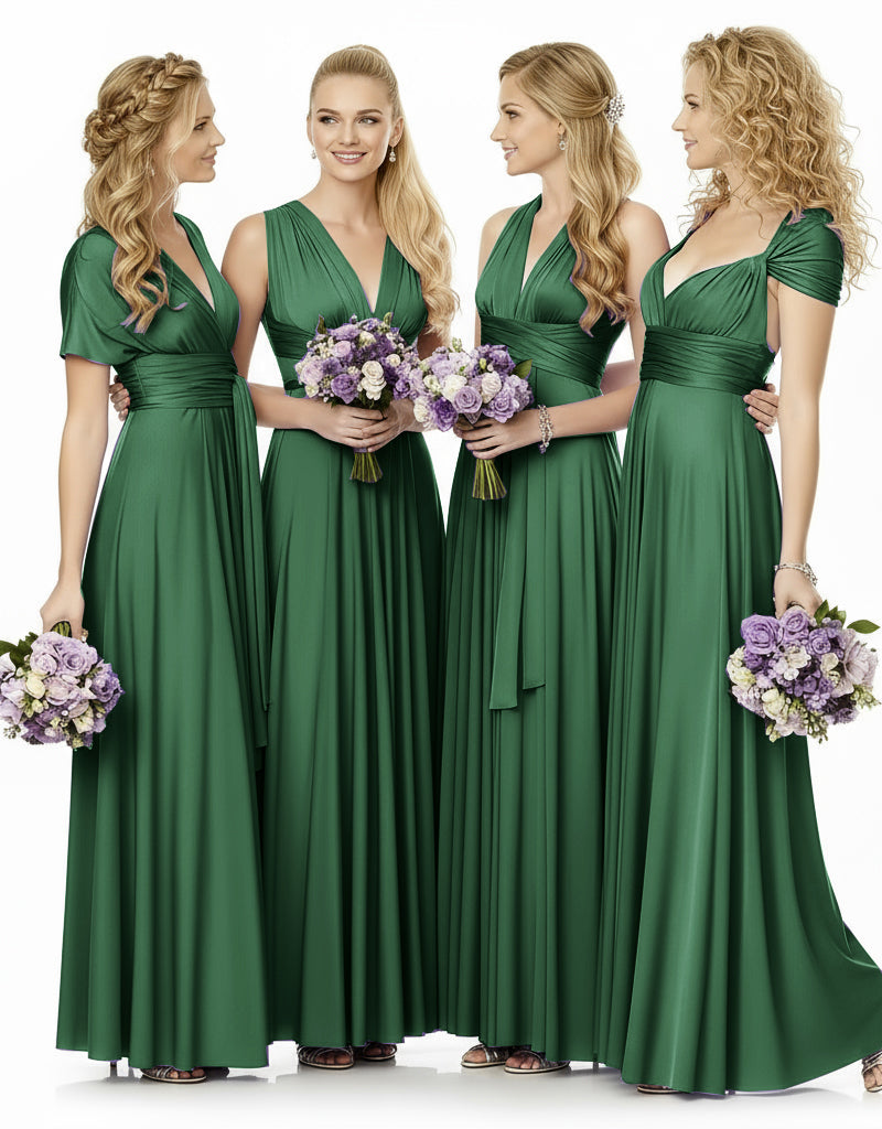 Convertible Maxi Infinity Multiway Dress With Pockets for Wedding Guests Bridal Parties Regular Plus size Wedding Bridal Party Bridemaids Gown dark green 