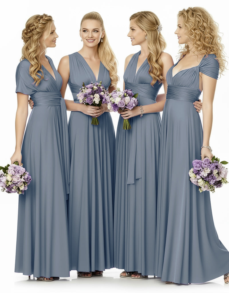 Convertible Maxi Infinity Multiway Dress With Pockets for Wedding Guests Bridal Parties Regular Plus size Wedding Bridal Party Bridemaids Gown dusty blue 