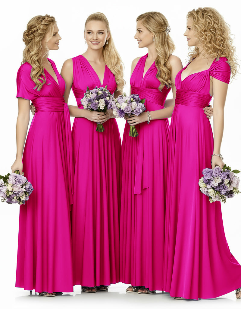 Convertible Maxi Infinity Multiway Dress With Pockets for Wedding Guests Bridal Parties Regular Plus size Wedding Bridal Party Bridemaids Gown fuchsia 