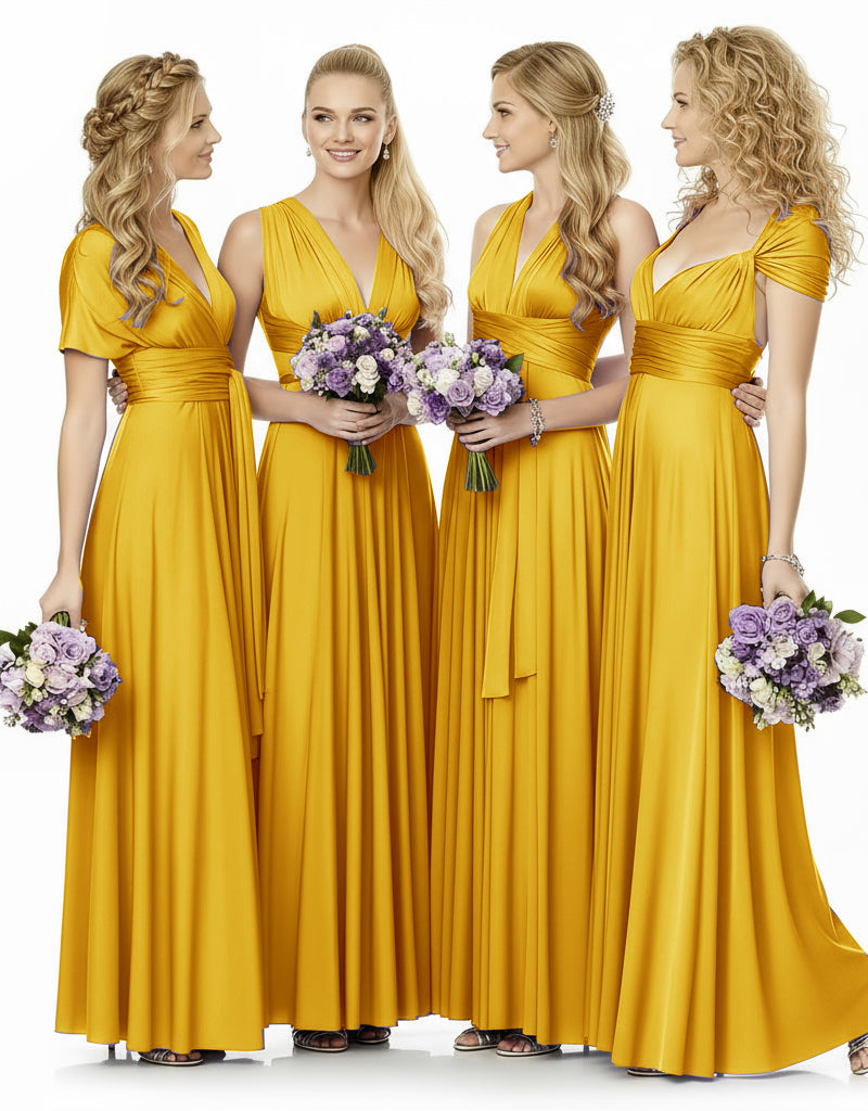 Convertible Maxi Infinity Multiway Dress With Pockets for Wedding Guests Bridal Parties Regular Plus size Wedding Bridal Party Bridemaids Gown mustard yellow 