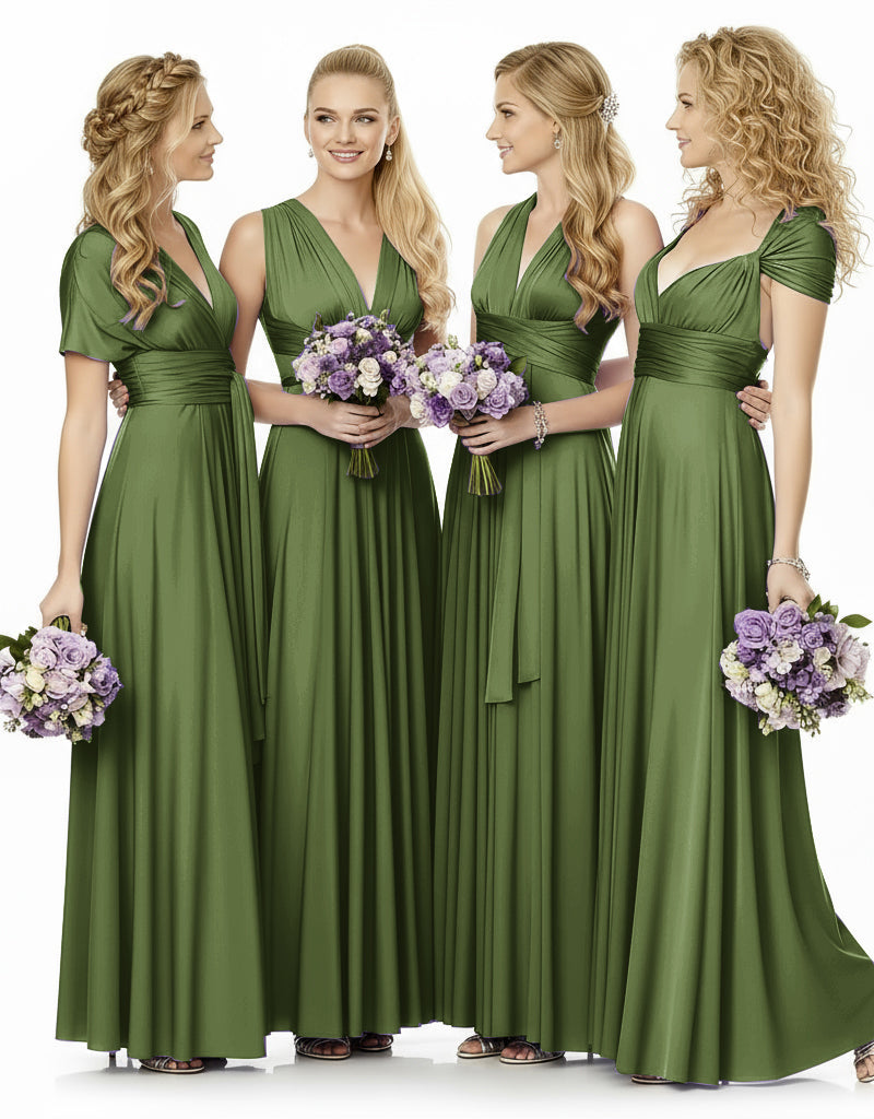 Convertible Maxi Infinity Multiway Dress With Pockets for Wedding Guests Bridal Parties Regular Plus size Wedding Bridal Party Bridemaids Gown olive 