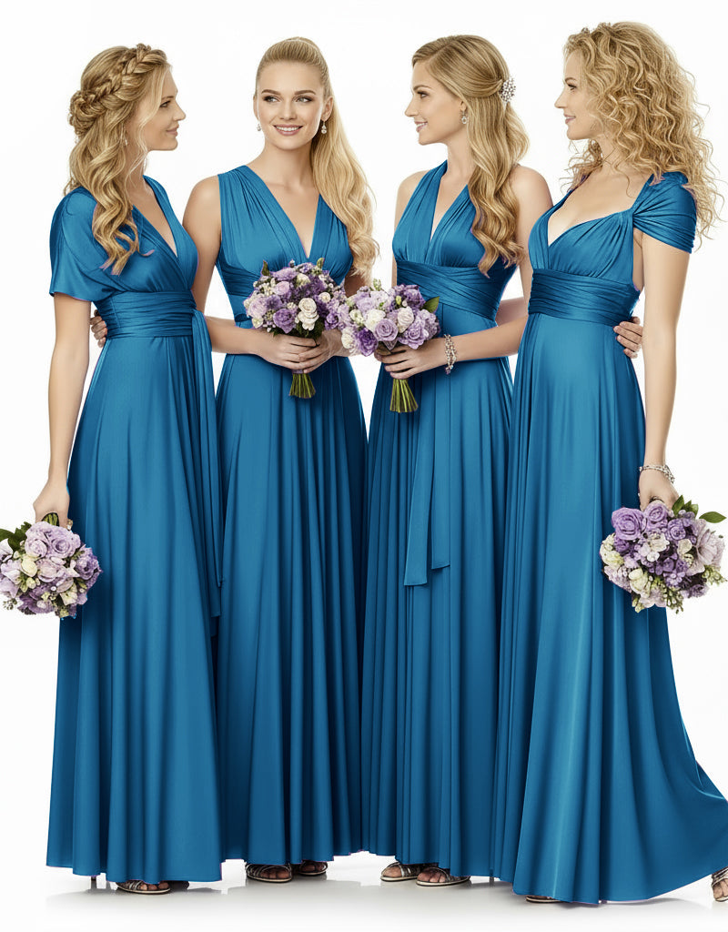 Convertible Maxi Infinity Multiway Dress With Pockets for Wedding Guests Bridal Parties Regular Plus size Wedding Bridal Party Bridemaids Gown peacock blue 
