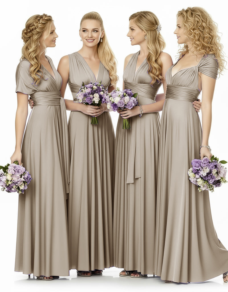 Convertible Maxi Infinity Multiway Dress With Pockets for Wedding Guests Bridal Parties Regular Plus size Wedding Bridal Party Bridemaids Gown taupe 
