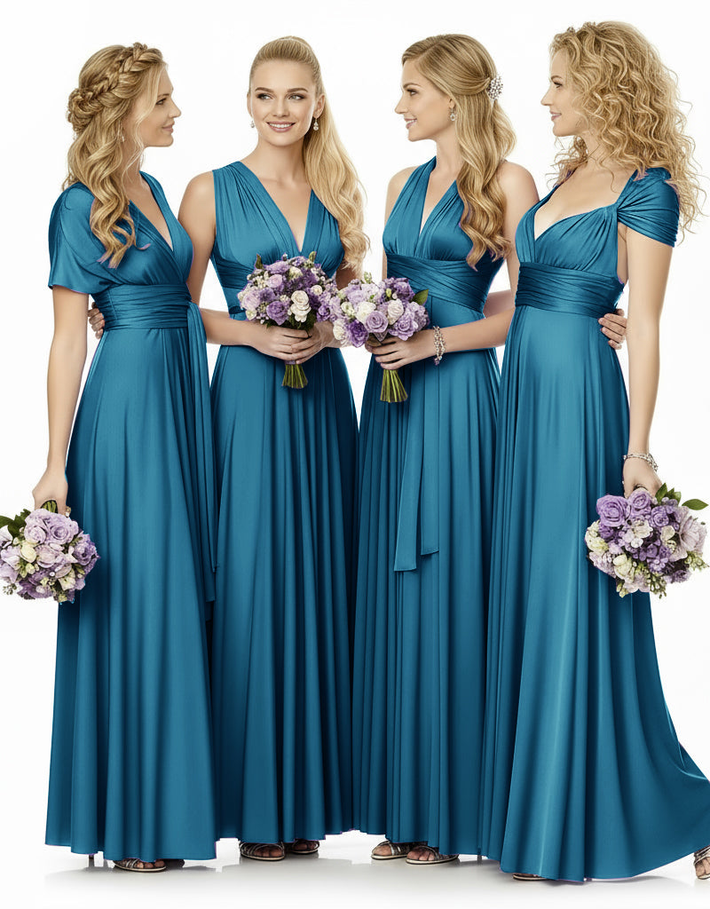 Convertible Maxi Infinity Multiway Dress With Pockets for Wedding Guests Bridal Parties Regular Plus size Wedding Bridal Party Bridemaids Gown teal blue 