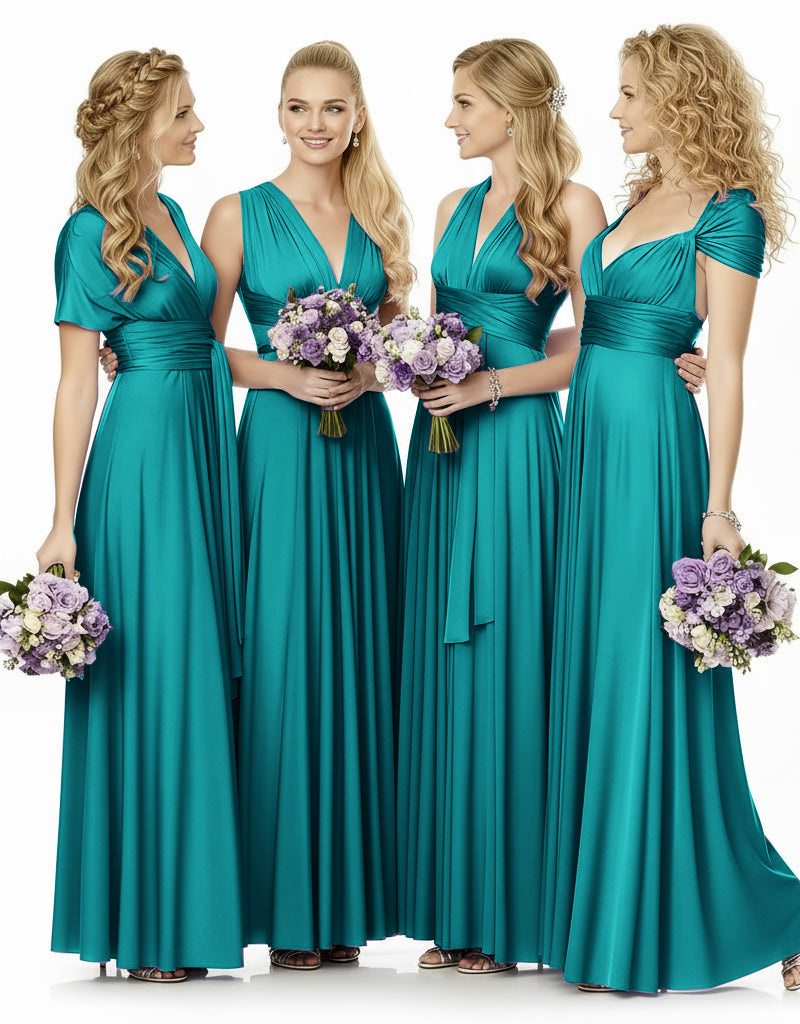 Convertible Maxi Infinity Multiway Dress With Pockets for Wedding Guests Bridal Parties Regular Plus size Wedding Bridal Party Bridemaids Gown teal green 