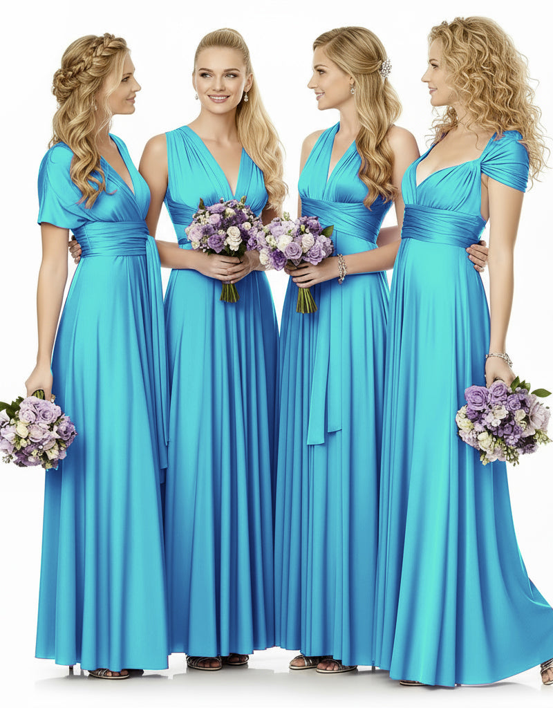 Convertible Maxi Infinity Multiway Dress With Pockets for Wedding Guests Bridal Parties Regular Plus size Wedding Bridal Party Bridemaids Gown turquoise blue 