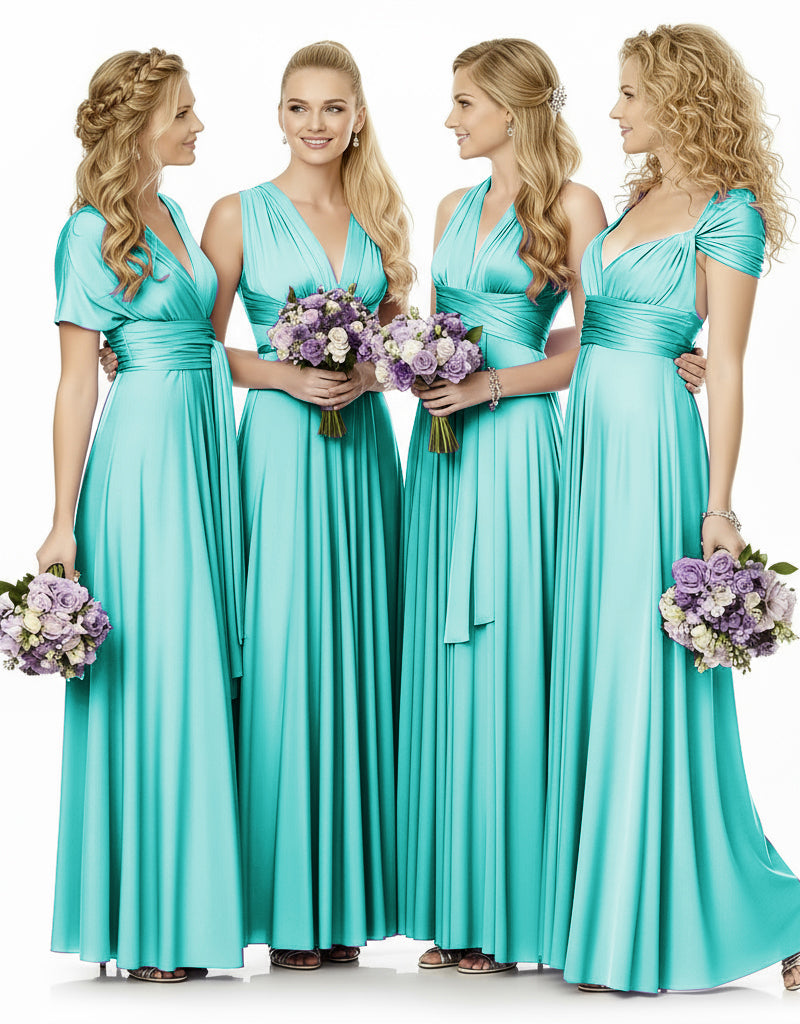 Convertible Maxi Infinity Multiway Dress With Pockets for Wedding Guests Bridal Parties Regular Plus size Wedding Bridal Party Bridemaids Gown turquoise 