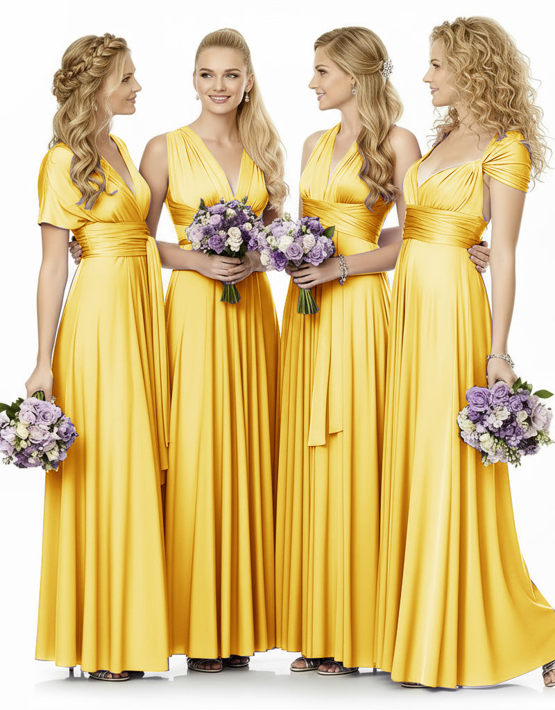 Convertible Maxi Infinity Multiway Dress With Pockets for Wedding Guests Bridal Parties Regular Plus size Wedding Bridal Party Bridemaids Gown yellow 