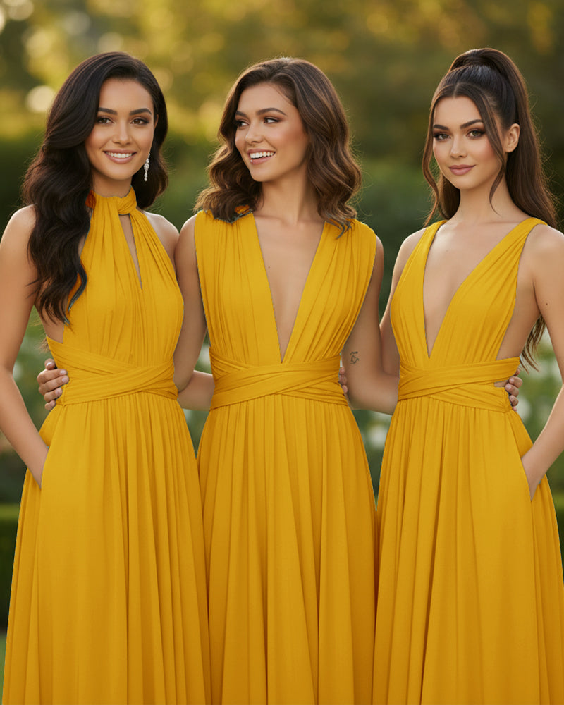 Convertible Multi-Way Infinity Dress for Special Celebrationsmustard yellow 