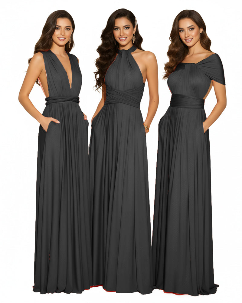 Bridesmaid Infinity Multiway Convertible Dress With Pockets black 