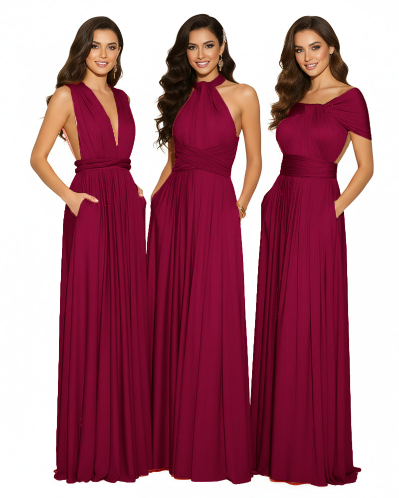 Bridesmaid Infinity Multiway Convertible Dress With Pockets burgundy 