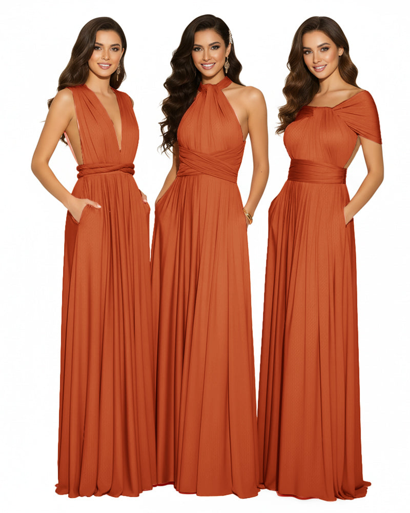 Bridesmaid Infinity Multiway Convertible Dress With Pockets burnt orange 