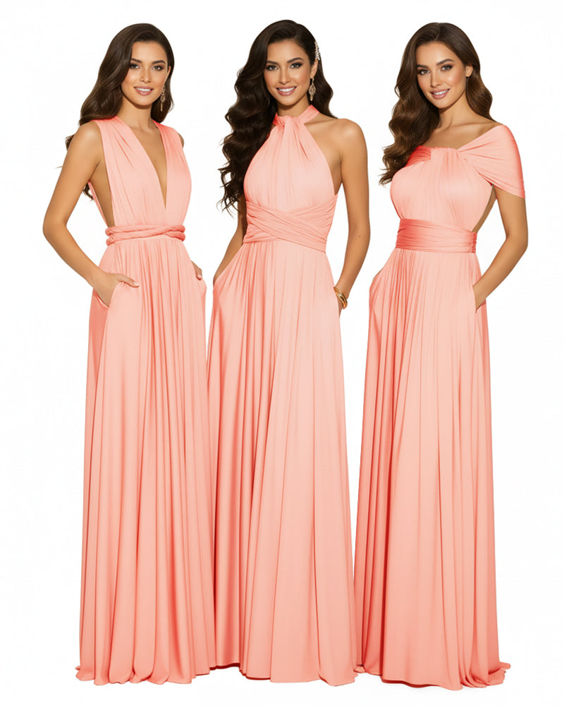 Bridesmaid Infinity Multiway Convertible Dress With Pockets coral 