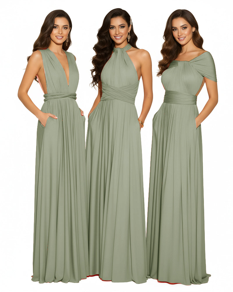 Bridesmaid Infinity Multiway Convertible Dress With Pockets dusty sage 