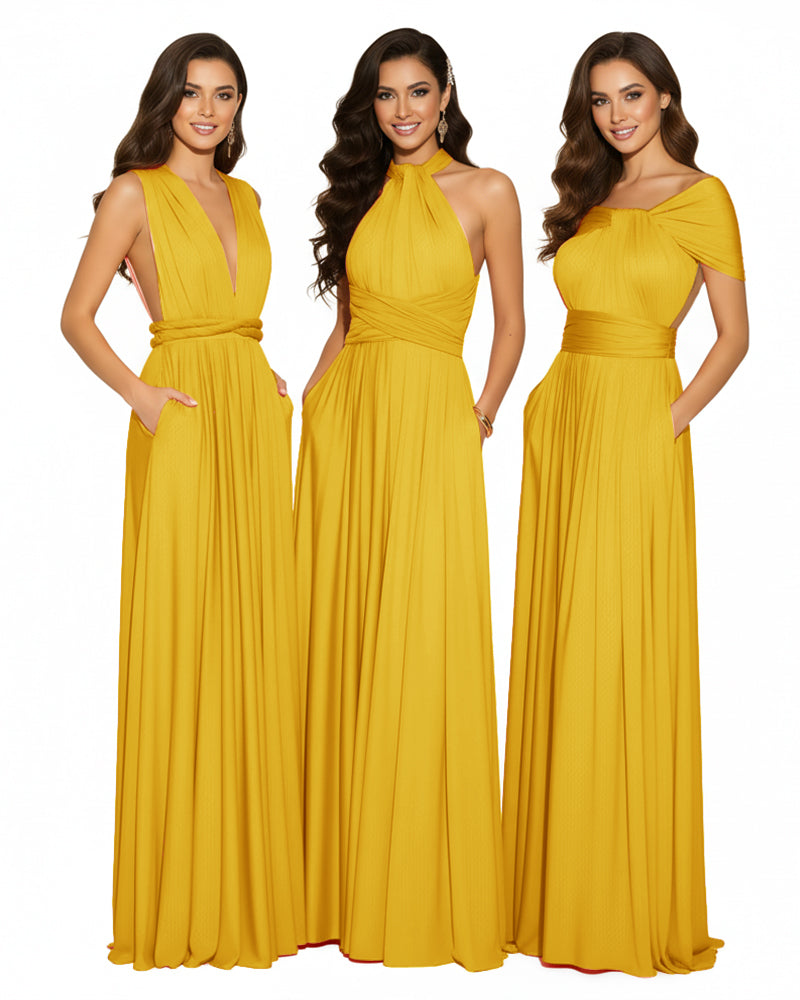 Bridesmaid Infinity Multiway Convertible Dress With Pockets mustard yellow 