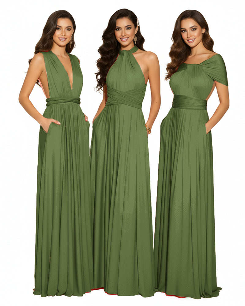 Bridesmaid Infinity Multiway Convertible Dress With Pockets olive 