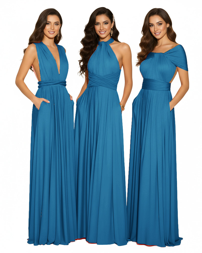 Bridesmaid Infinity Multiway Convertible Dress With Pockets peacock blue 