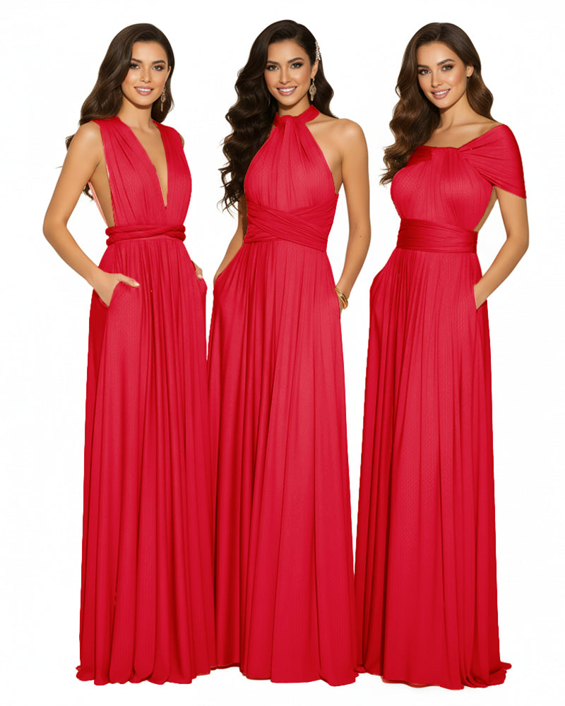 Bridesmaid Infinity Multiway Convertible Dress With Pockets red 