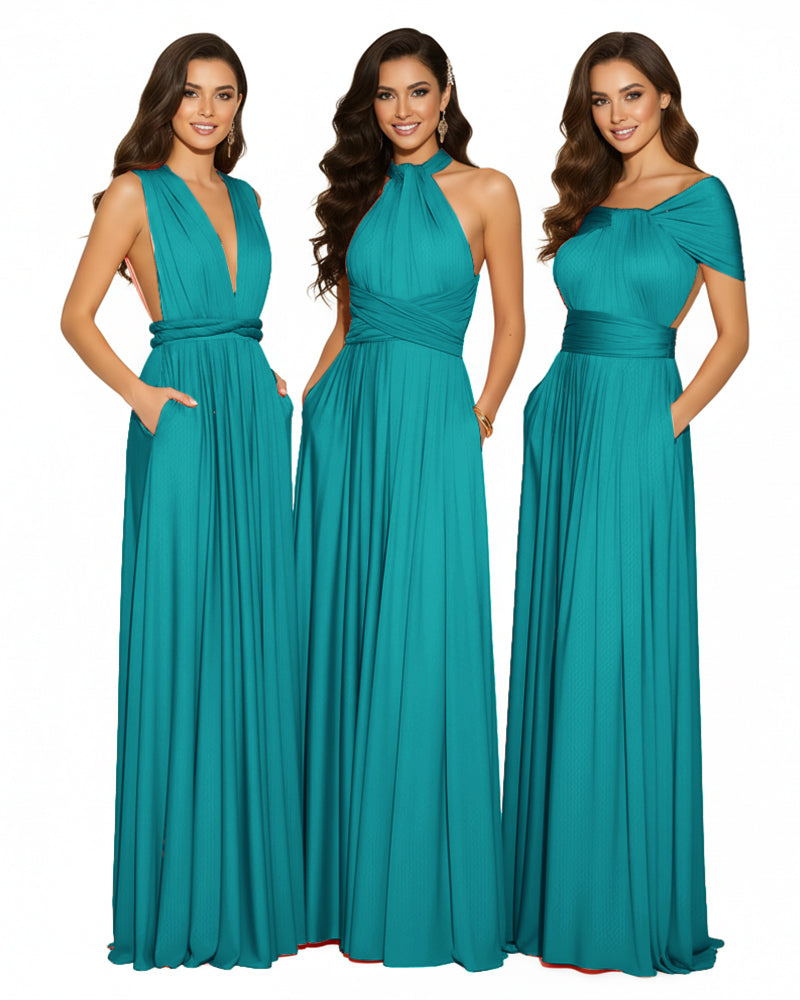 Bridesmaid Infinity Multiway Convertible Dress With Pockets teal green 