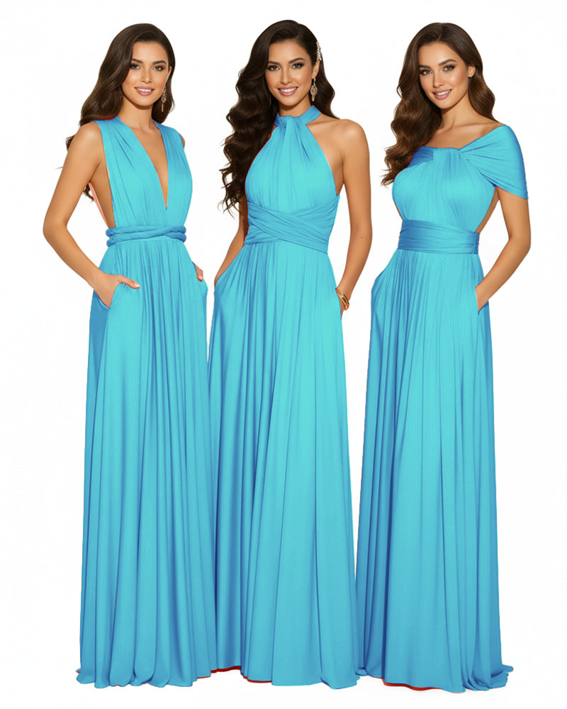Bridesmaid Infinity Multiway Convertible Dress With Pockets turquoise blue 