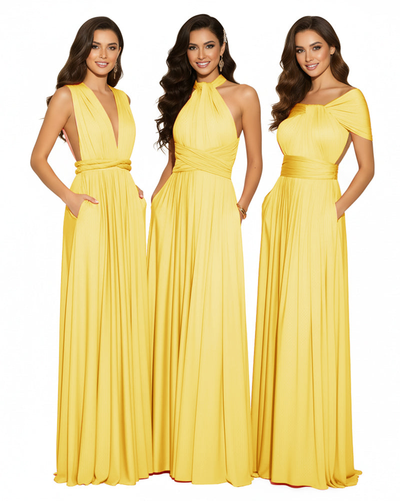 Bridesmaid Infinity Multiway Convertible Dress With Pockets yellow 