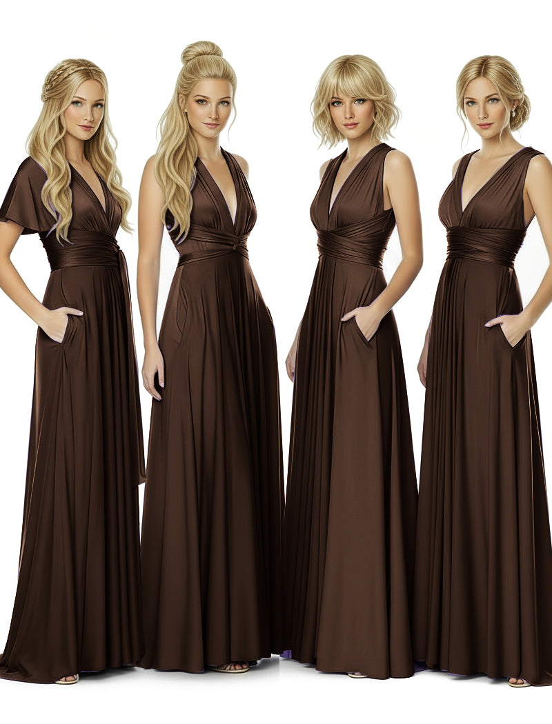 Multiway Wrap Maxi Infinity Dress With Pockets Regular Plus size Wedding Bridal Party Bridemaids Gownbrown 