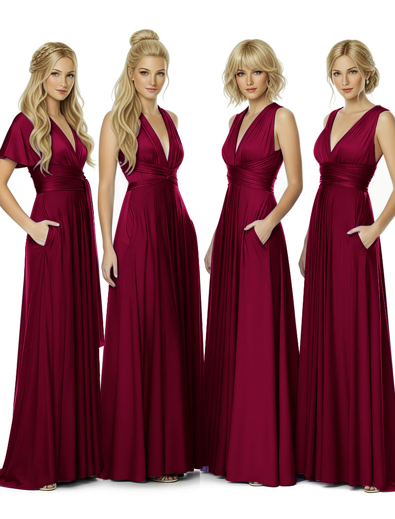 Multiway Wrap Maxi Infinity Dress With Pockets Regular Plus size Wedding Bridal Party Bridemaids Gownburgundy 