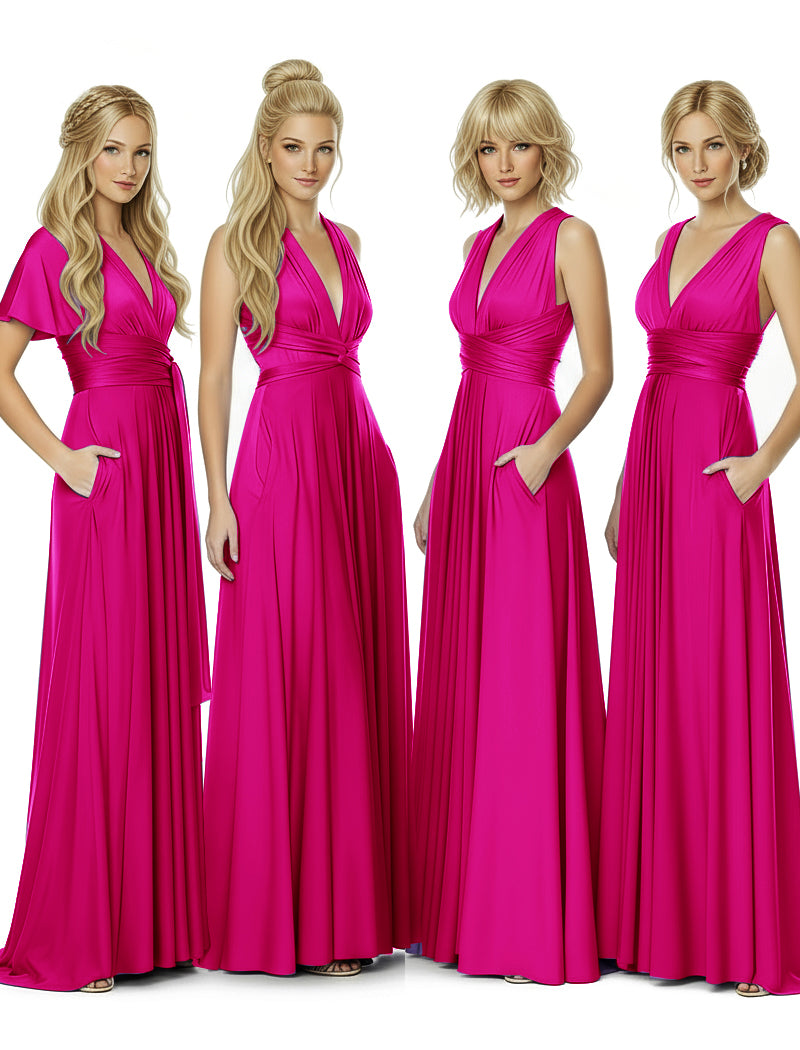 Multiway Wrap Maxi Infinity Dress With Pockets Regular Plus size Wedding Bridal Party Bridemaids Gownfuchsia 