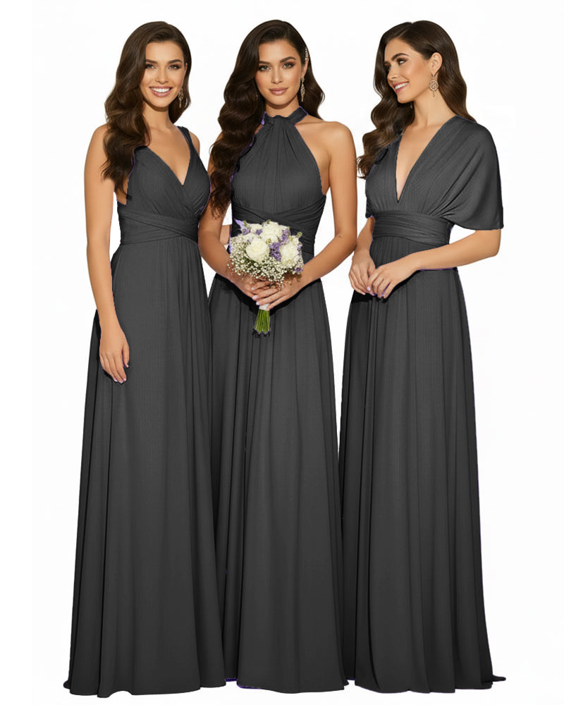 Multi-Way Wrap Convertible Maxi Infinity Dress with POckets Regular Plus size Wedding Bridal Party Bridemaids Gownblack 