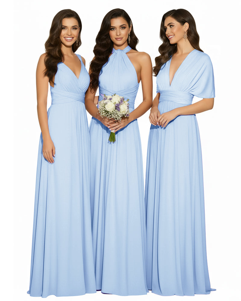 Multi-Way Wrap Convertible Maxi Infinity Dress with POckets Regular Plus size Wedding Bridal Party Bridemaids Gownblue 