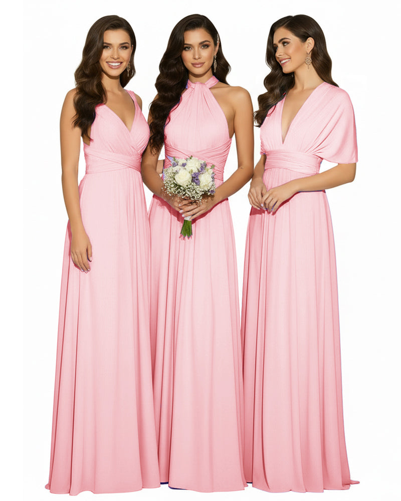 Multi-Way Wrap Convertible Maxi Infinity Dress with POckets Regular Plus size Wedding Bridal Party Bridemaids Gownblushing pink 